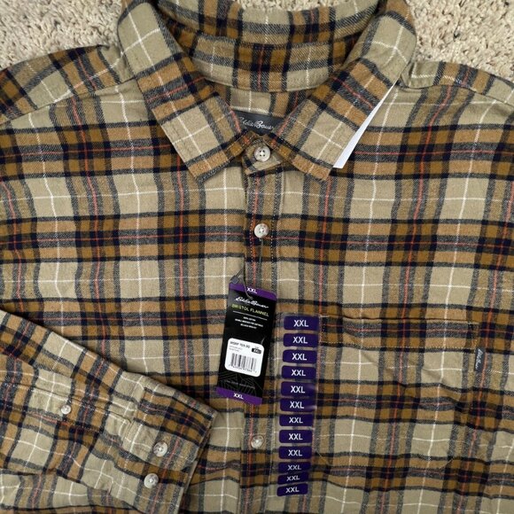 Eddie Bauer Men's Button Up Long Sleeve Cotton Bristol Flannel NWT Brown Tan - Picture 1 of 11